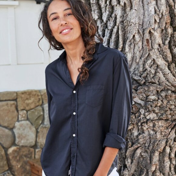 Frank & Eileen Long Sleeve Navy Blue Button Up Shirt in Modal Size S - Picture 2 of 8